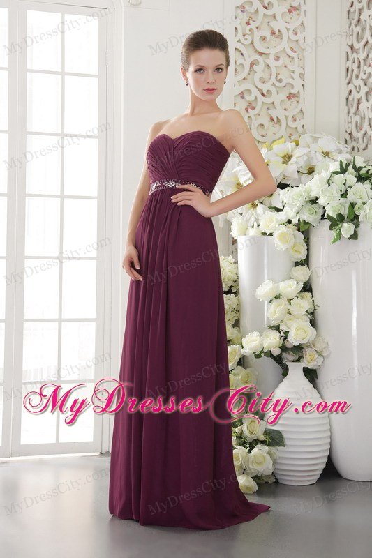 Chiffon Ruching Empire Sweetheart Long Dark Purple Prom Dress