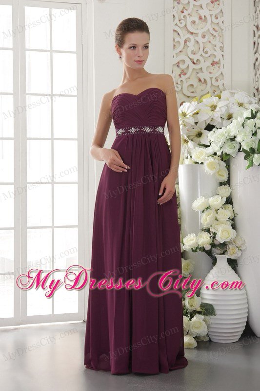 Chiffon Ruching Empire Sweetheart Long Dark Purple Prom Dress