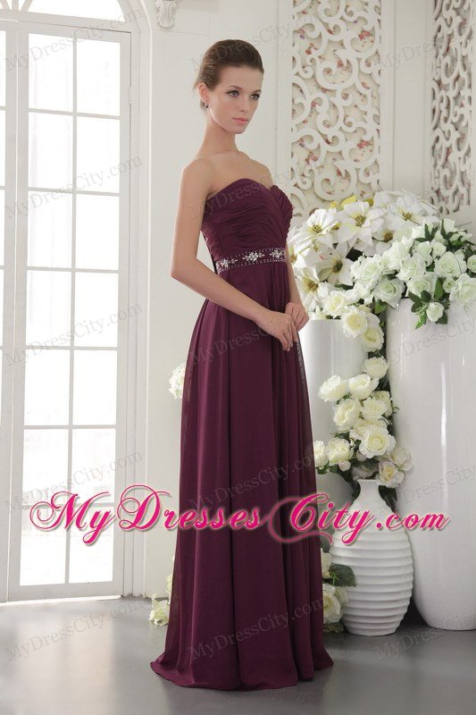 Chiffon Ruching Empire Sweetheart Long Dark Purple Prom Dress