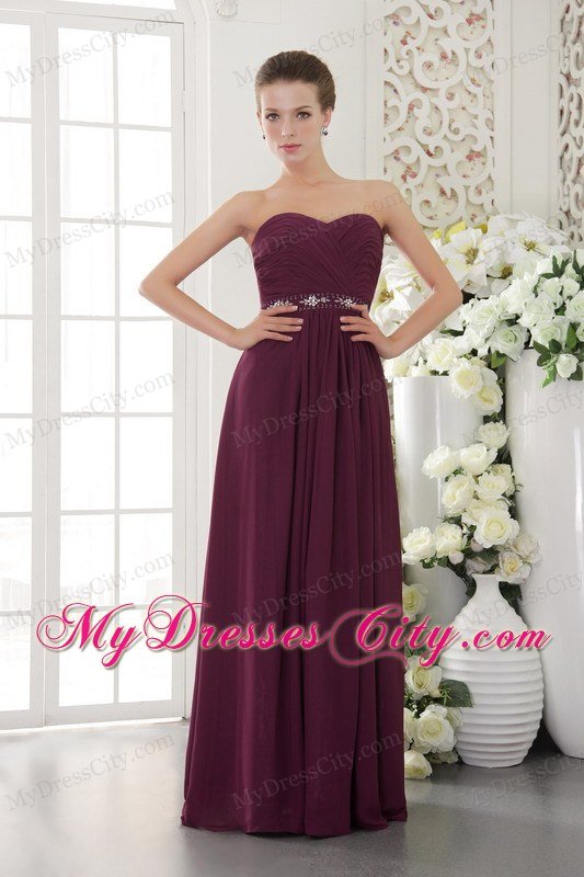 Chiffon Ruching Empire Sweetheart Long Dark Purple Prom Dress