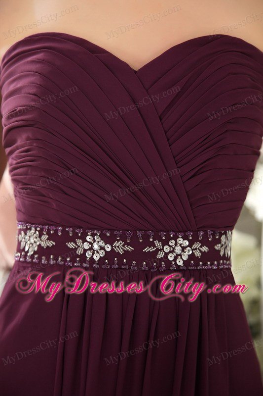 Chiffon Ruching Empire Sweetheart Long Dark Purple Prom Dress