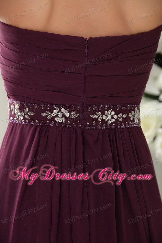 Chiffon Ruching Empire Sweetheart Long Dark Purple Prom Dress