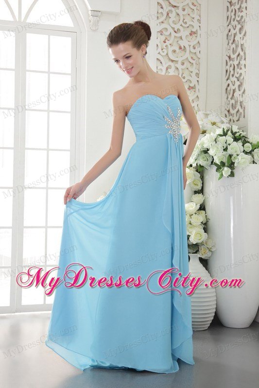 Chiffon Empire Sweetheart Ruched Beading Aqua Blue Prom Dress