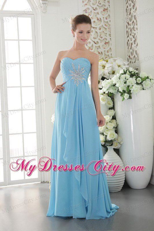 Chiffon Empire Sweetheart Ruched Beading Aqua Blue Prom Dress