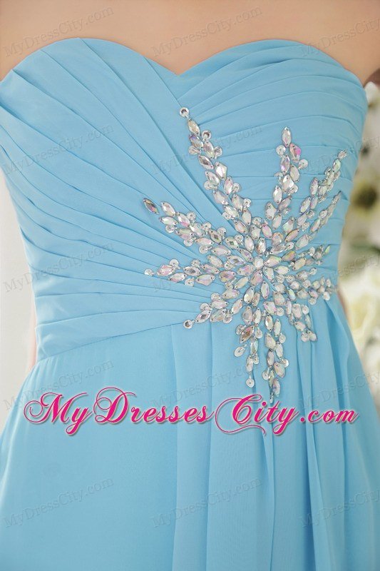 Chiffon Empire Sweetheart Ruched Beading Aqua Blue Prom Dress