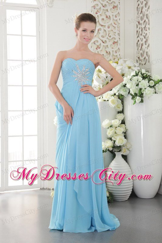 Chiffon Empire Sweetheart Ruched Beading Aqua Blue Prom Dress