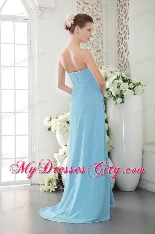 Chiffon Empire Sweetheart Ruched Beading Aqua Blue Prom Dress