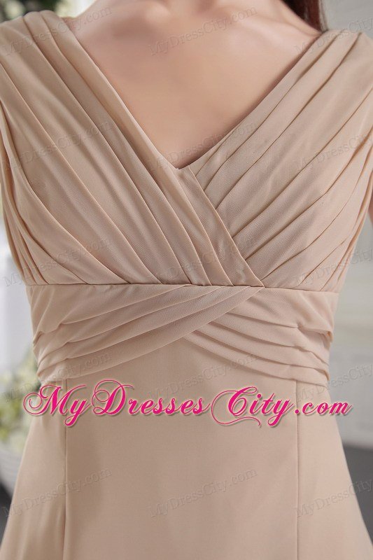 Tea-length Empire V-neck Champagne Prom Dress for Girls