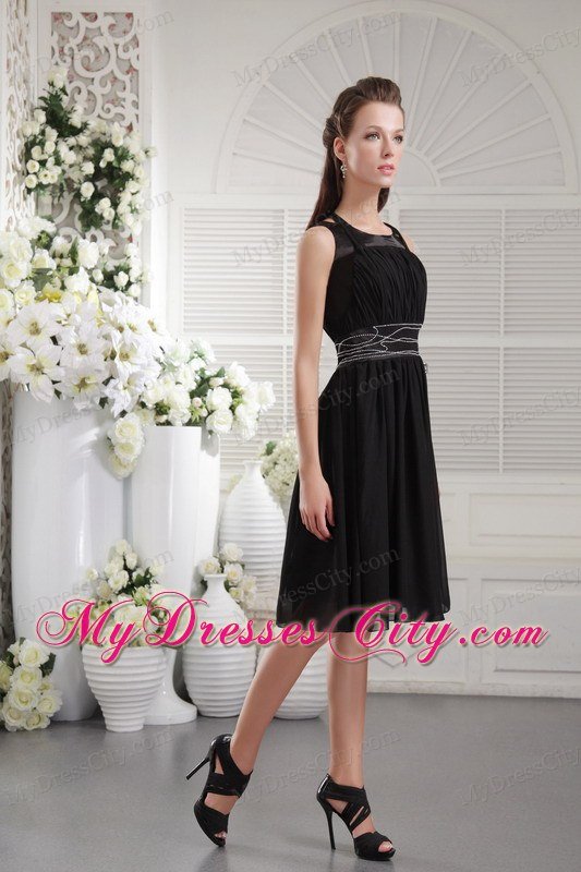 Scoop Knee-length Chiffon Beading Black Prom Dress 2013