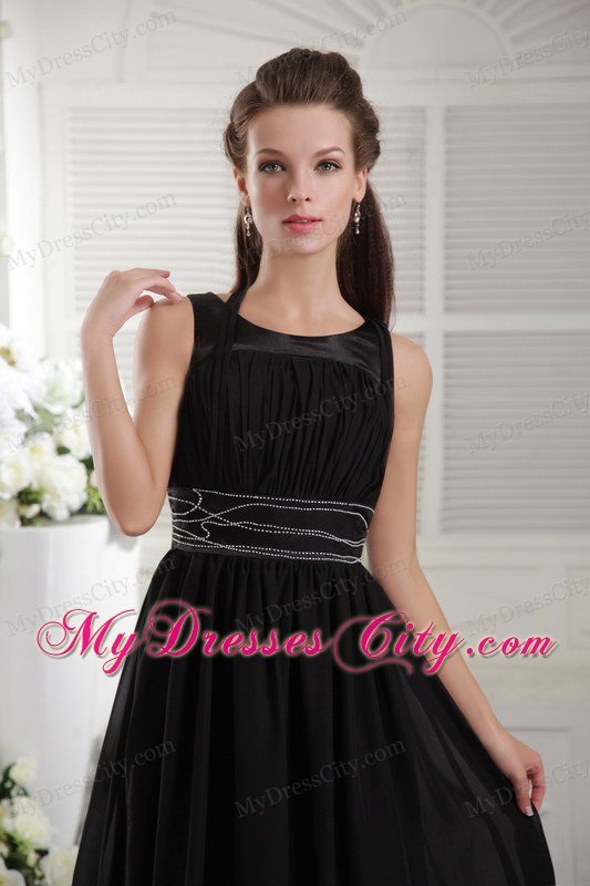 Scoop Knee-length Chiffon Beading Black Prom Dress 2013