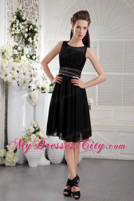 Scoop Knee-length Chiffon Beading Black Prom Dress 2013