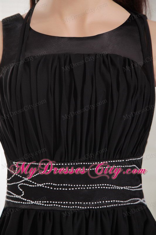 Scoop Knee-length Chiffon Beading Black Prom Dress 2013