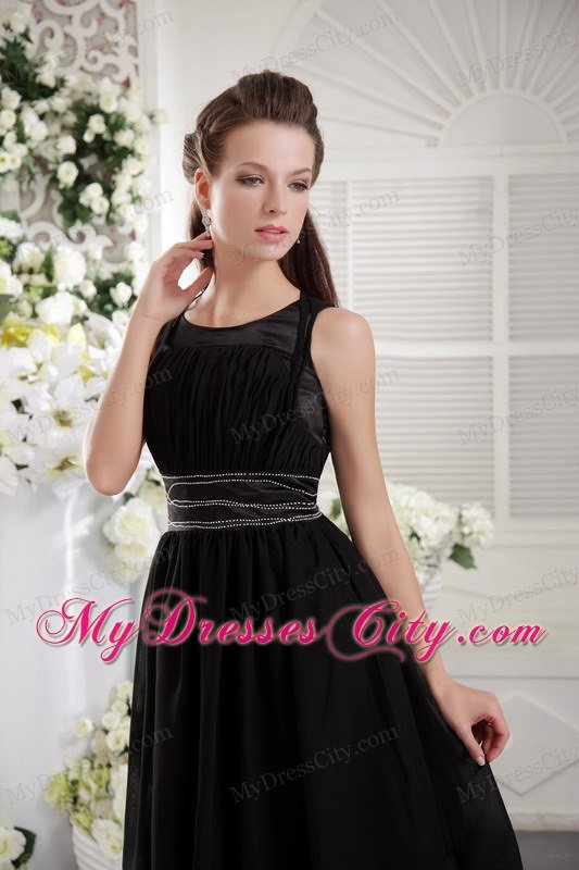 Scoop Knee-length Chiffon Beading Black Prom Dress 2013