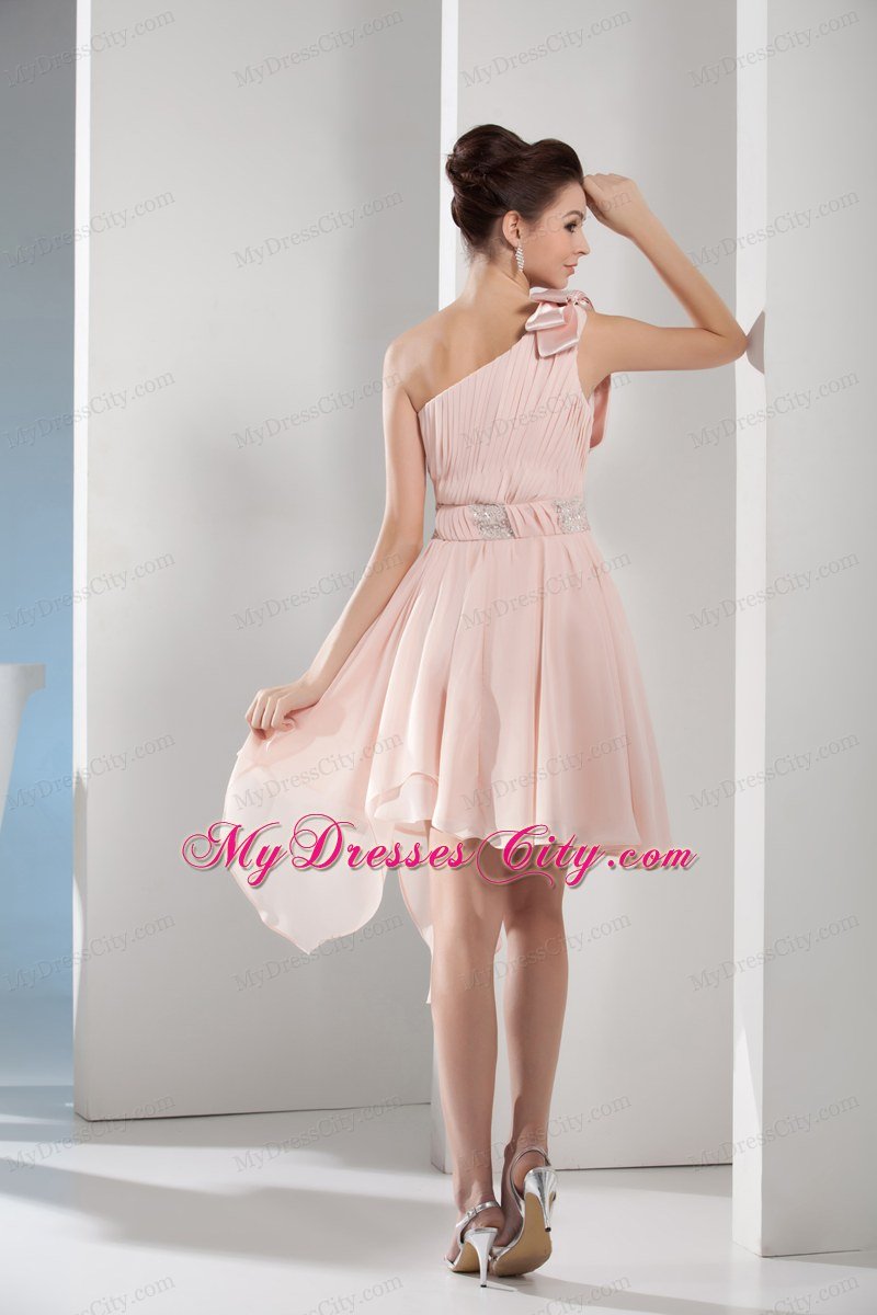 Asymmetrical Length Beading One Shoulder Ruched Short Prom Dress