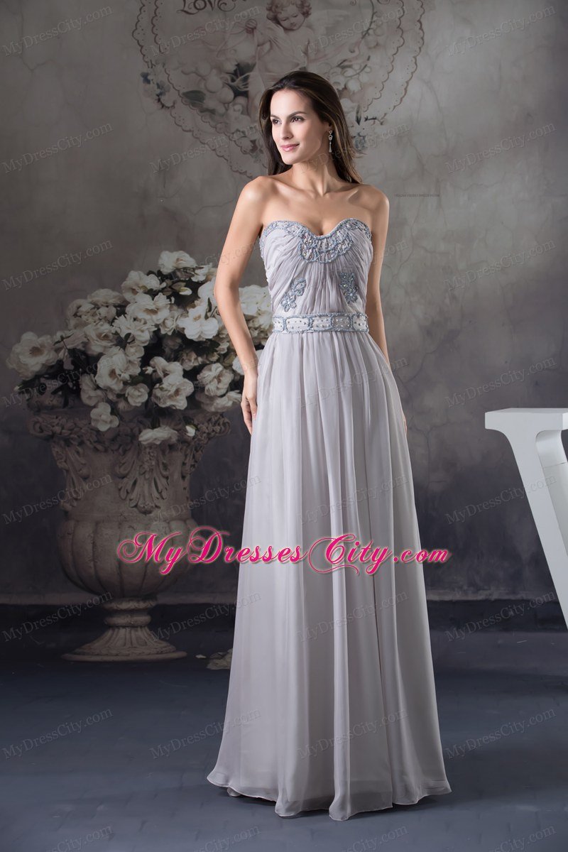 Ruched Chiffon Beading Sweetheart Grey Prom Celebrity Dress