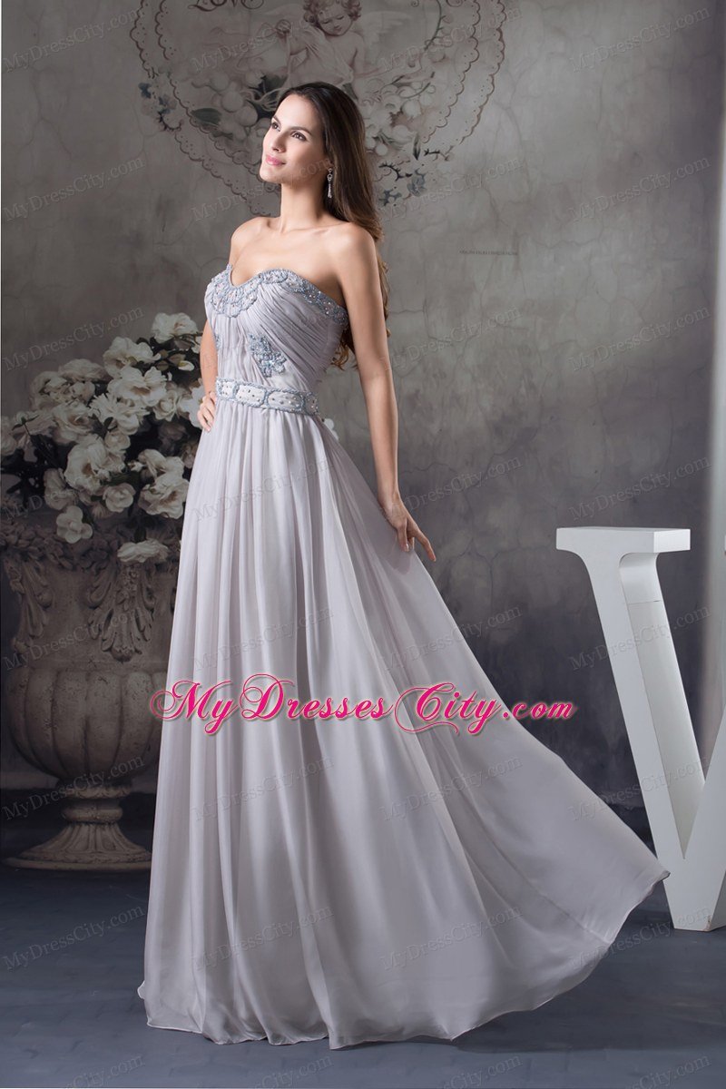 Ruched Chiffon Beading Sweetheart Grey Prom Celebrity Dress