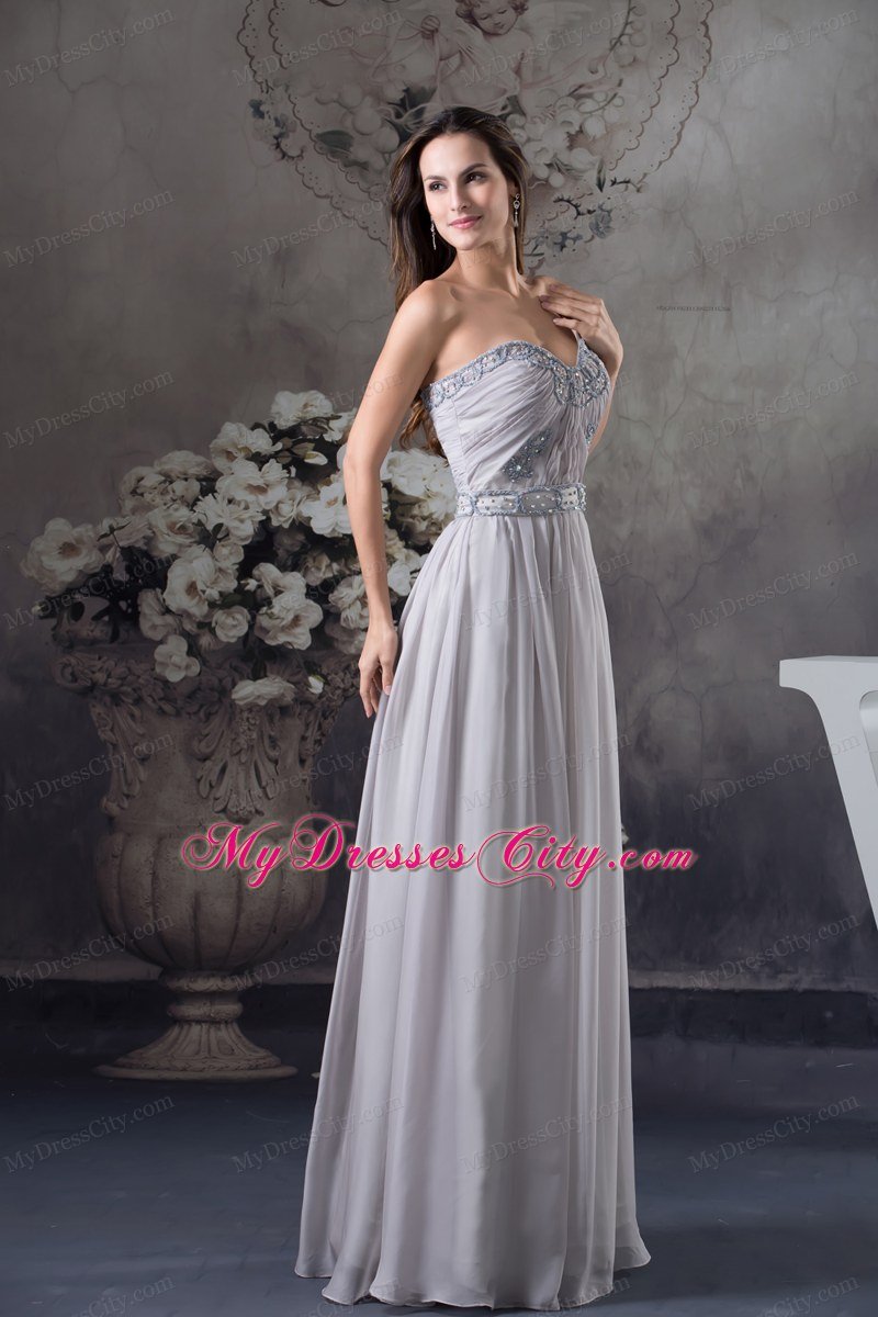 Ruched Chiffon Beading Sweetheart Grey Prom Celebrity Dress