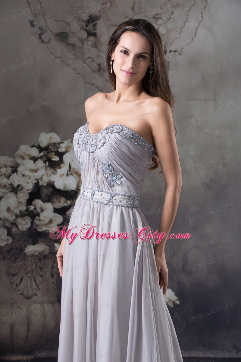 Ruched Chiffon Beading Sweetheart Grey Prom Celebrity Dress