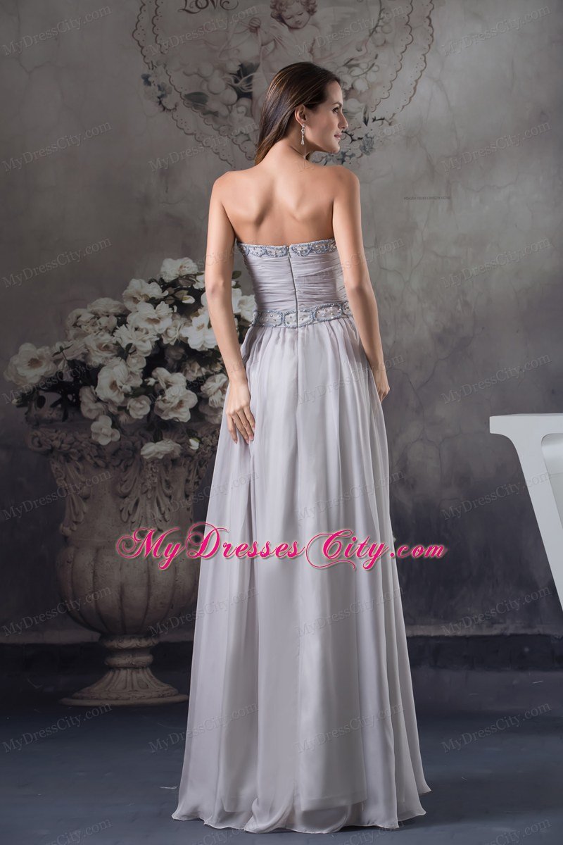 Ruched Chiffon Beading Sweetheart Grey Prom Celebrity Dress