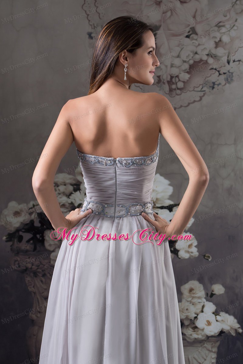 Ruched Chiffon Beading Sweetheart Grey Prom Celebrity Dress