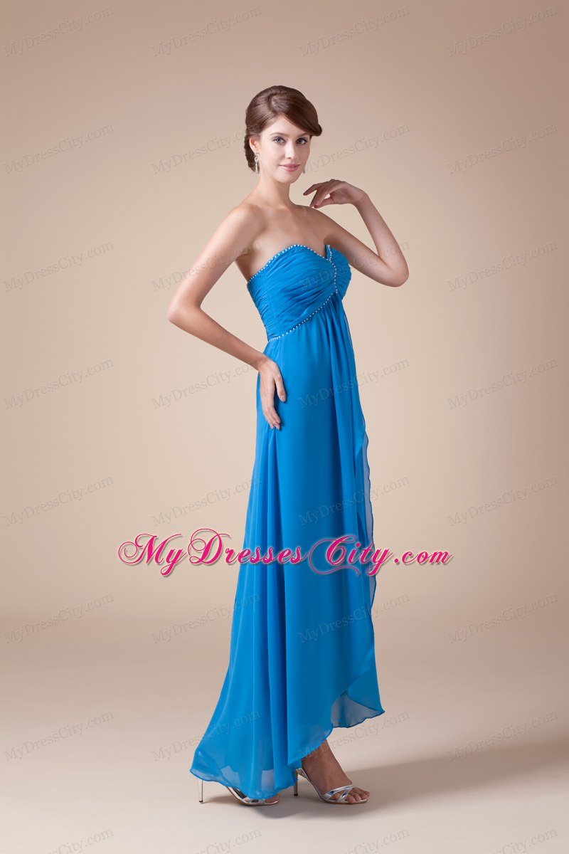 Chiffon Sweetheart Ankle-length Empire Beaded Prom Gowns with High Slits