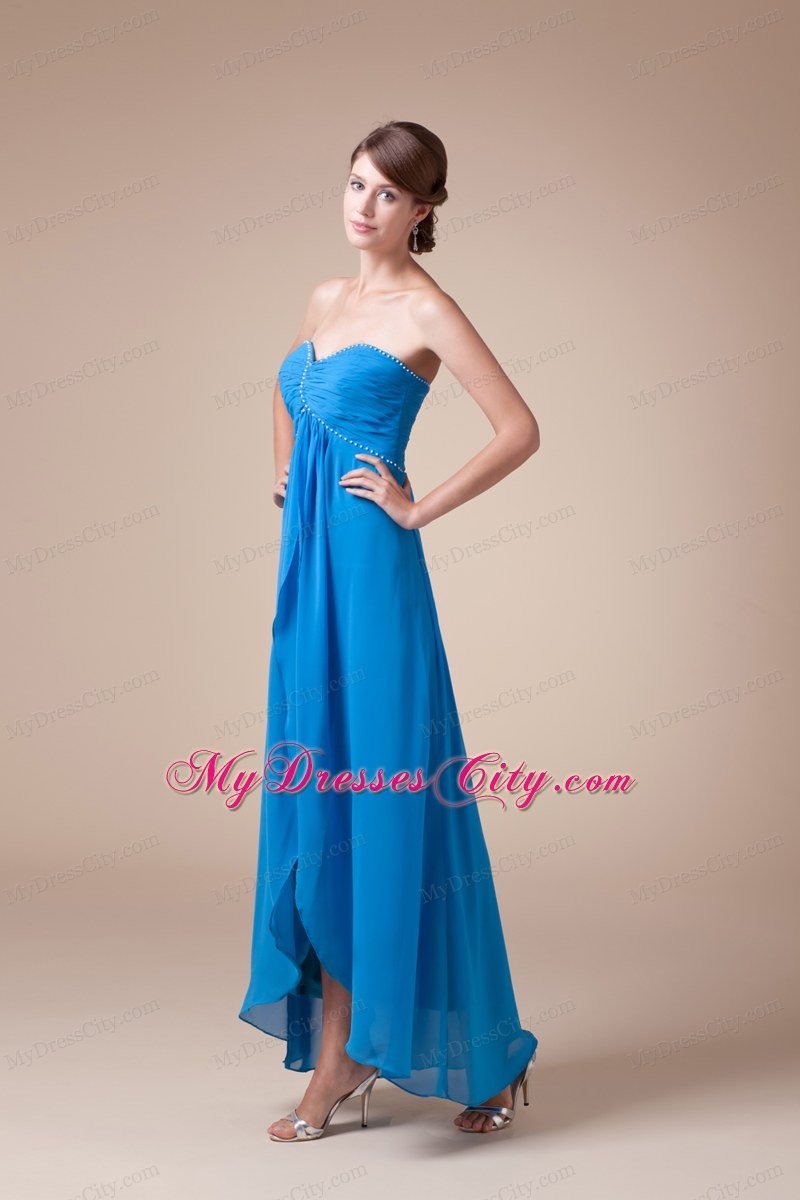 Chiffon Sweetheart Ankle-length Empire Beaded Prom Gowns with High Slits