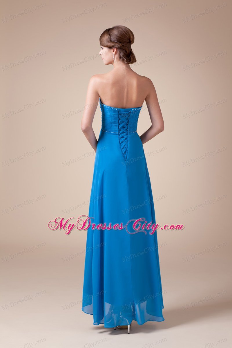 Chiffon Sweetheart Ankle-length Empire Beaded Prom Gowns with High Slits