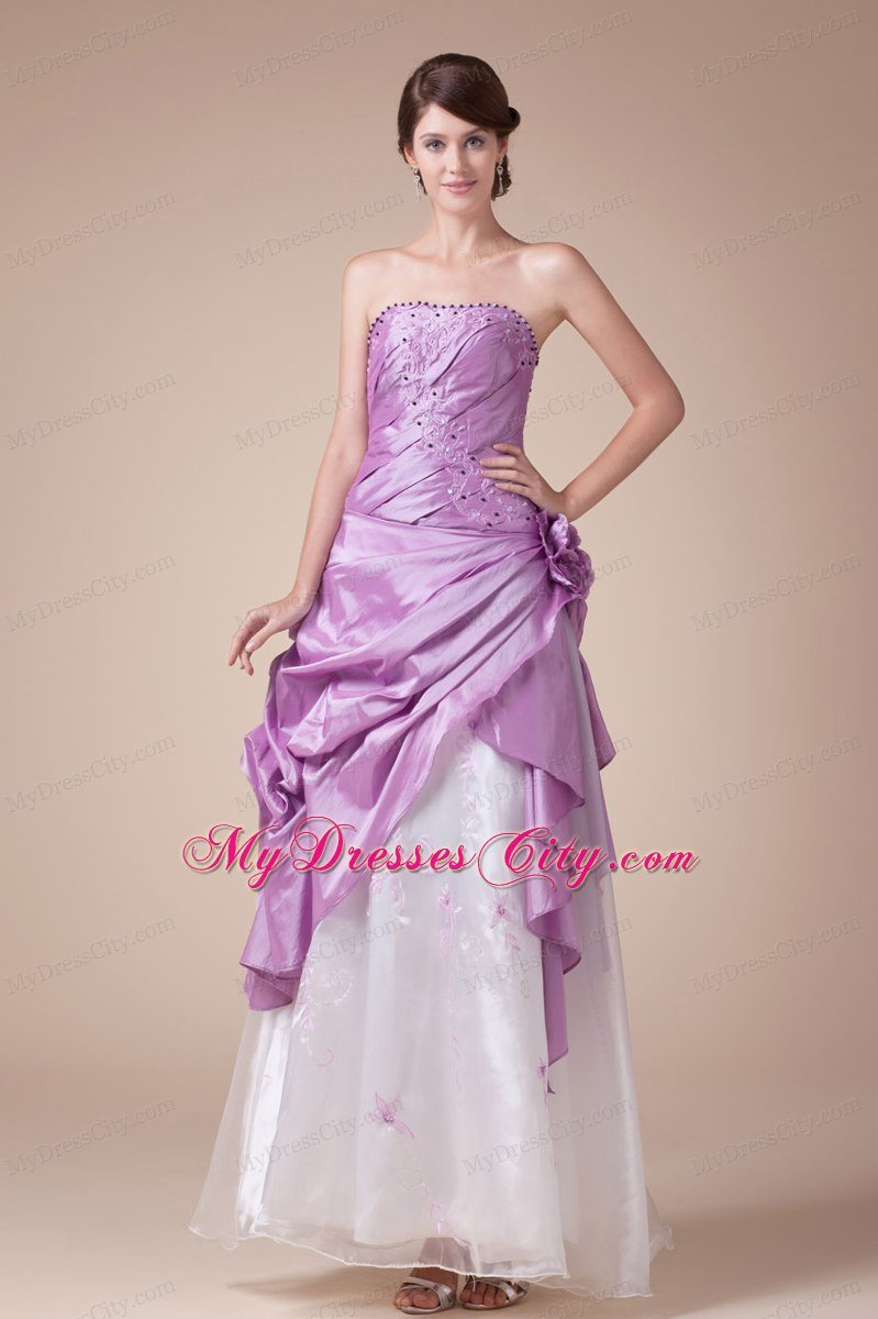 Princess Strapless Taffeta and Organza Beaded Lavender Prom Dress