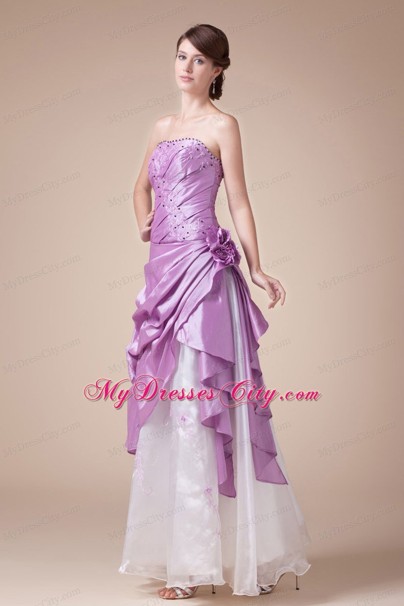 Princess Strapless Taffeta and Organza Beaded Lavender Prom Dress