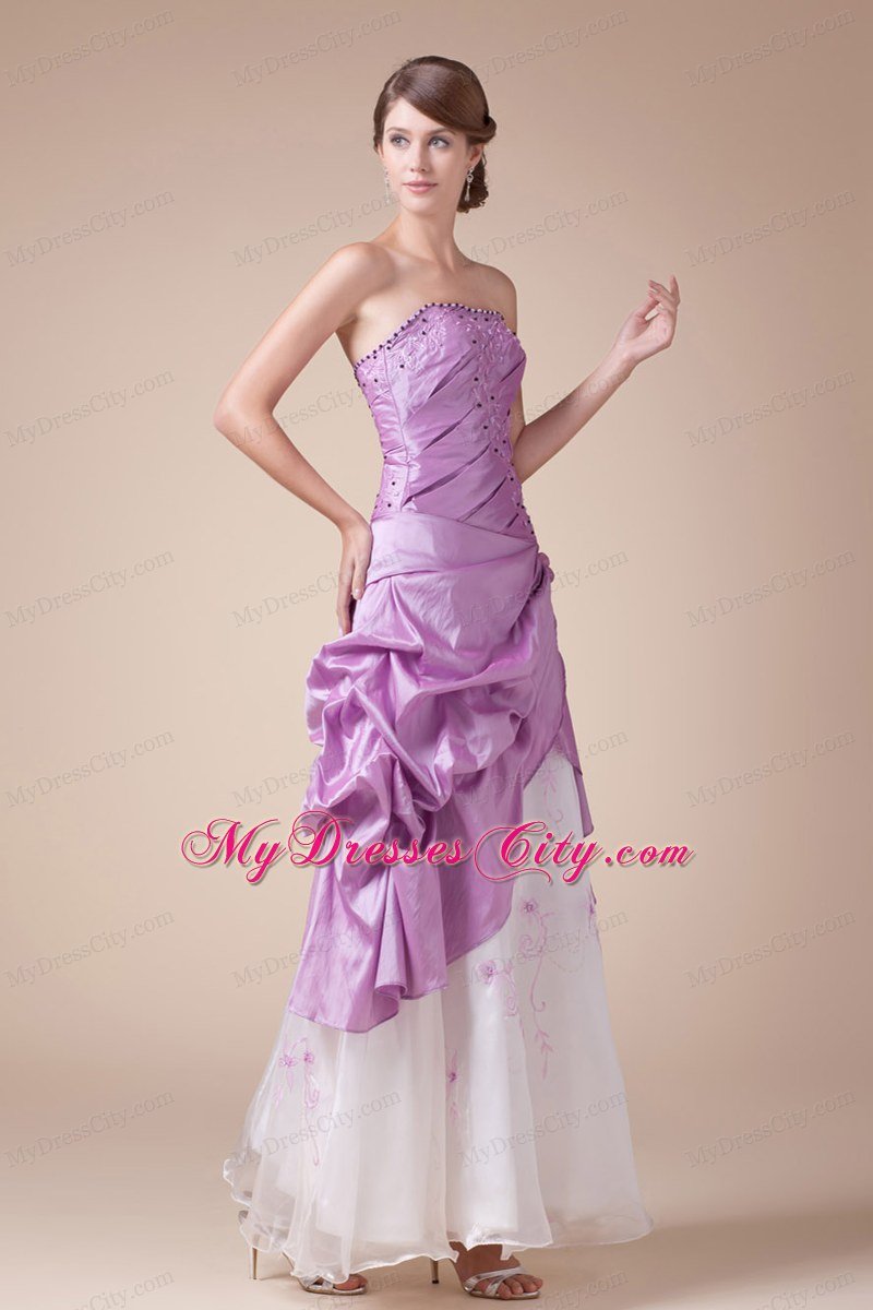 Princess Strapless Taffeta and Organza Beaded Lavender Prom Dress