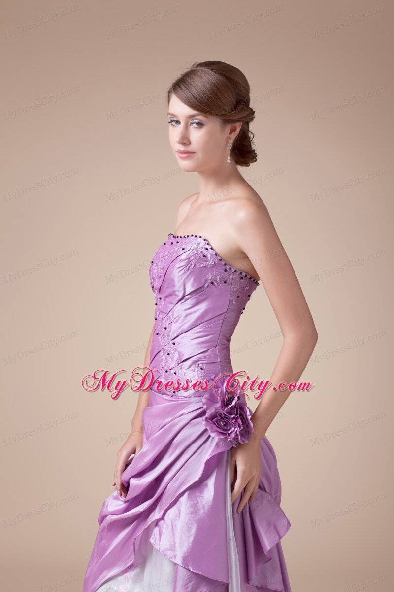 Princess Strapless Taffeta and Organza Beaded Lavender Prom Dress