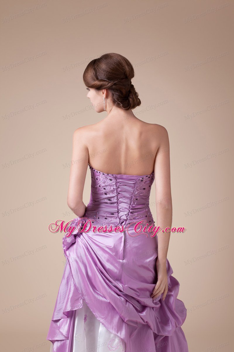 Princess Strapless Taffeta and Organza Beaded Lavender Prom Dress