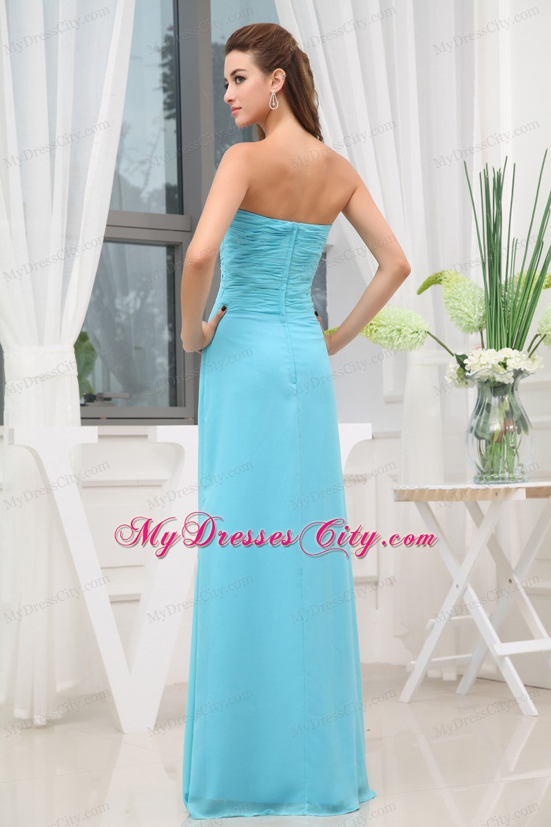 Sweetheart Ruching Long Empire Aqua Blue Prom Gowns Dress for Girls