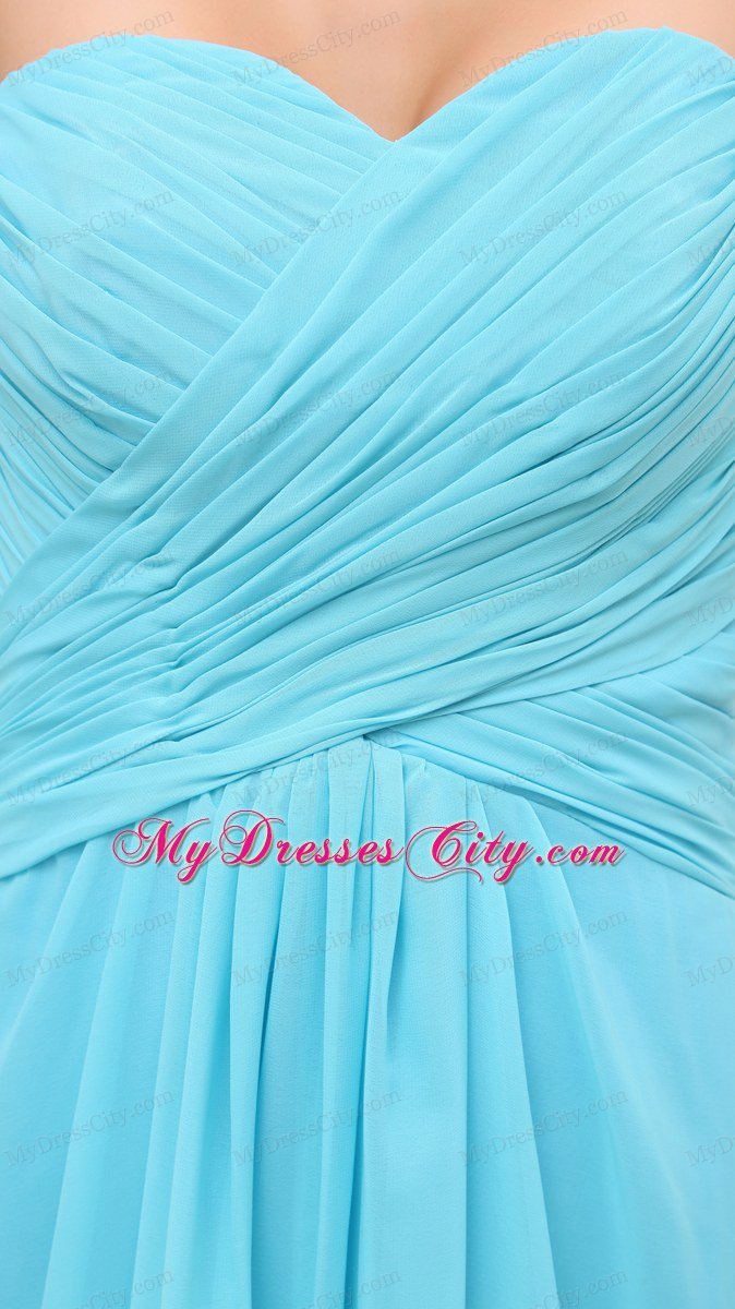 Sweetheart Ruching Long Empire Aqua Blue Prom Gowns Dress for Girls