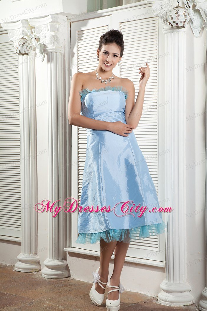 A-line Strapless Tea-length Baby Blue Junior Prom Dress 2013