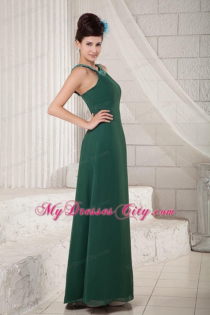 Zipper Up Back Scoop Chiffon Beading Dark Green Prom Dress