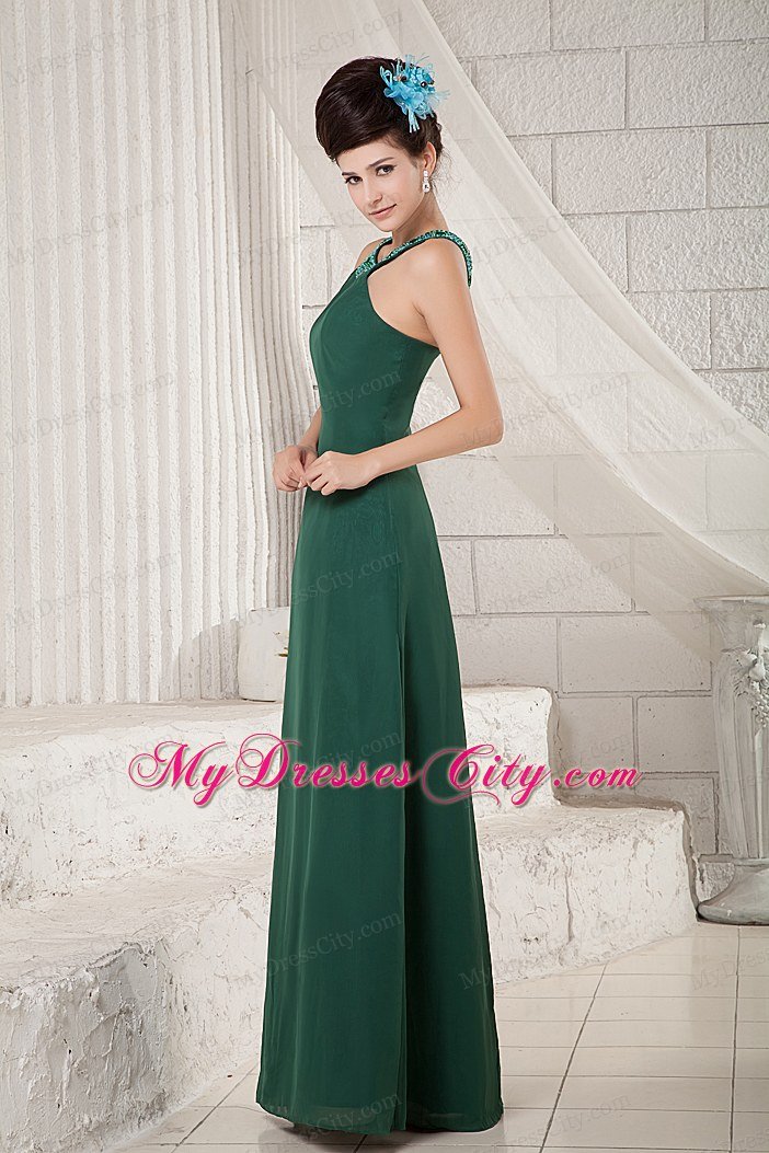 Zipper Up Back Scoop Chiffon Beading Dark Green Prom Dress