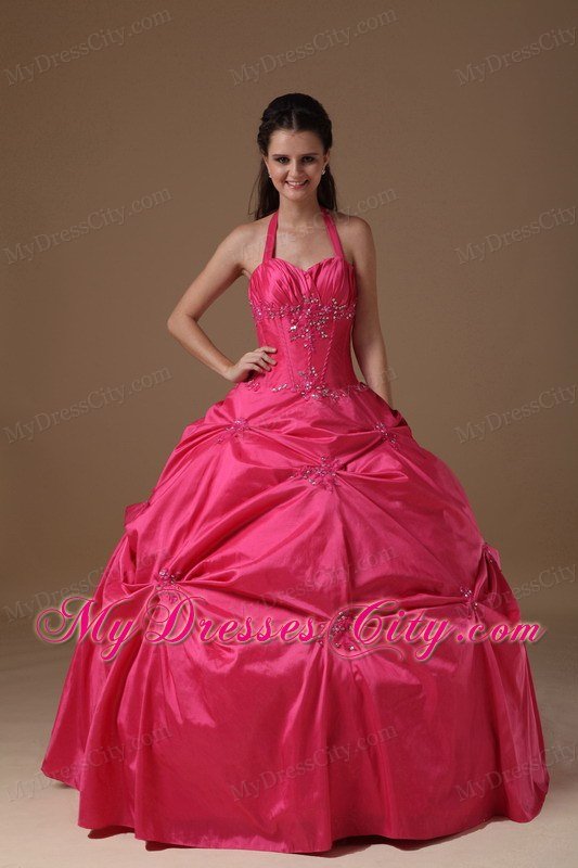 Hottest Style Halter Beading Hot Pink Dress For 2013 Sweet 16 On Sale