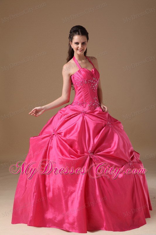 Hottest Style Halter Beading Hot Pink Dress For 2013 Sweet 16 On Sale