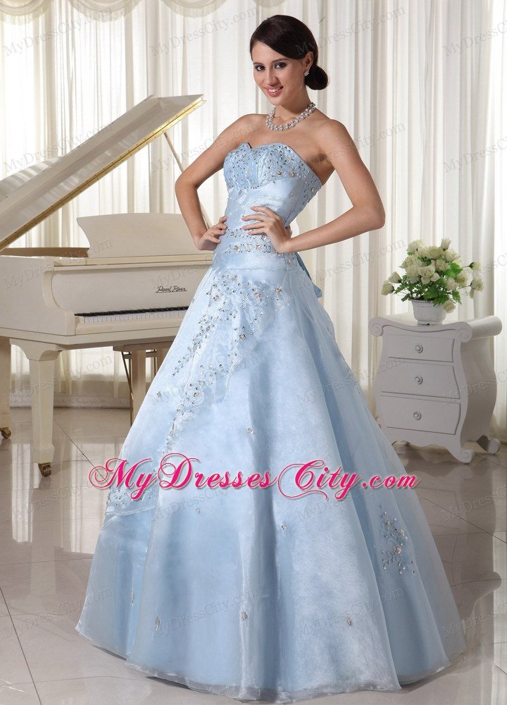 Organza Strapless Appliques With Beading Light Blue Sweet 16 Dresses