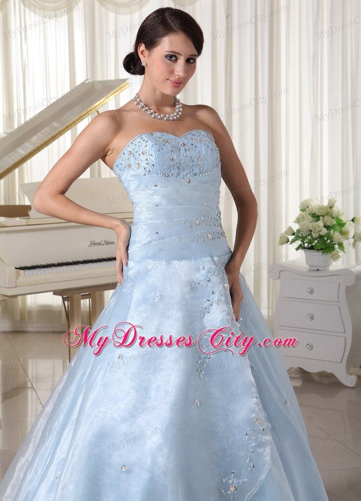 Organza Strapless Appliques With Beading Light Blue Sweet 16 Dresses