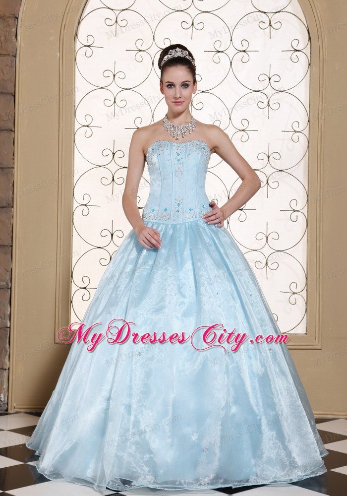 Perfect Organza A-line Strapless Beading Light Blue Dresses For Sweet 16