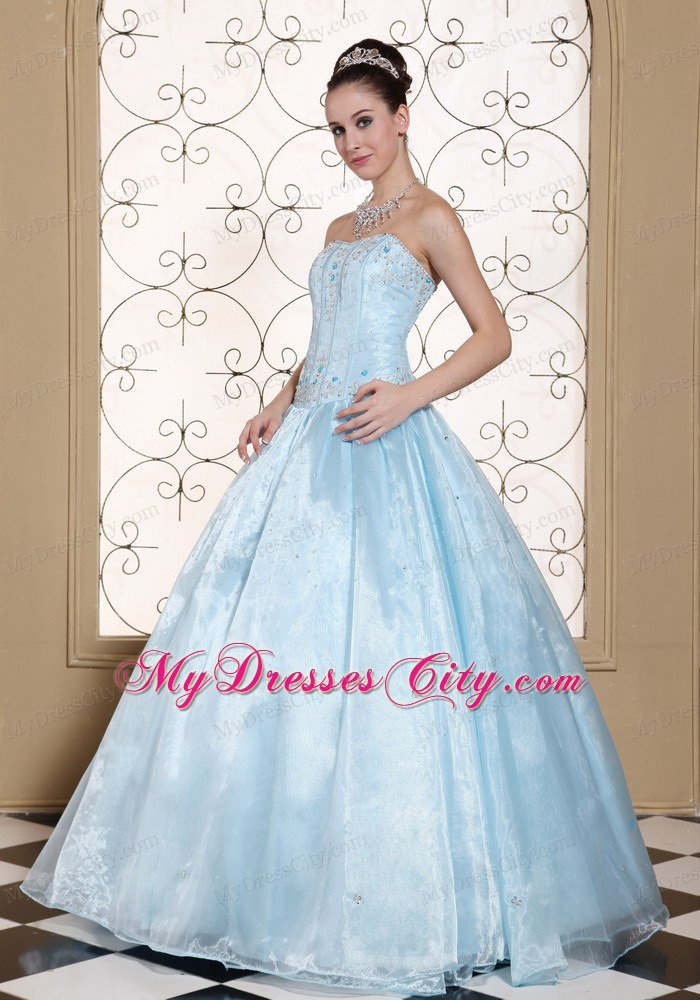 Perfect Organza A-line Strapless Beading Light Blue Dresses For Sweet 16