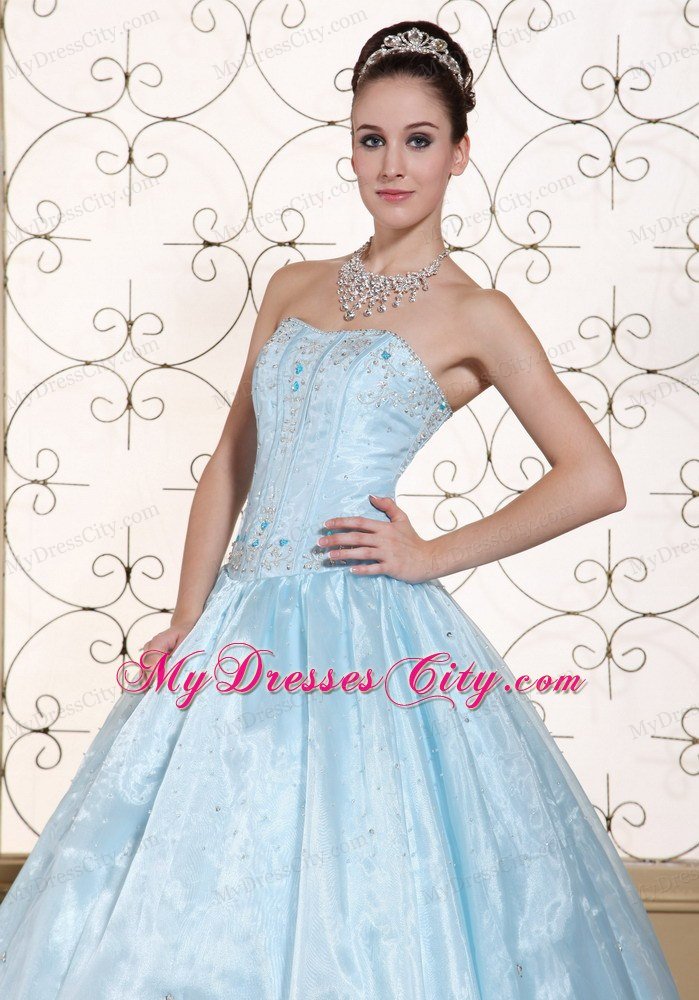 Perfect Organza A-line Strapless Beading Light Blue Dresses For Sweet 16