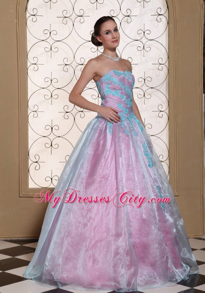 A-line Strapless Appliques On Organza Cheap Quinceanera Party Dress