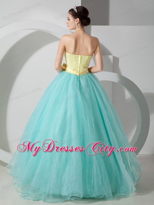 Strapless A-line Organza Yellow and Apple Green Sweet 16 Dress With Sash