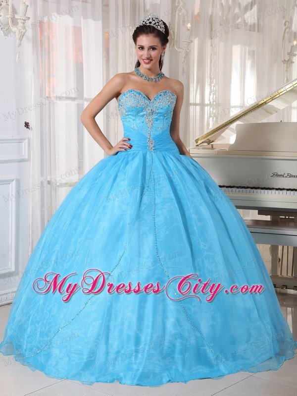 New Sweetheart Appliques With Beading For Aqua Blue Quinceanera Gowns