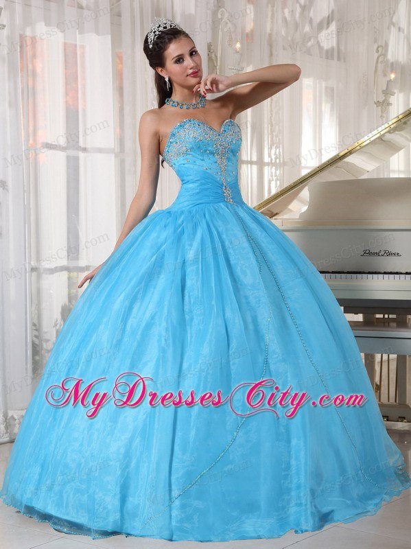 New Sweetheart Appliques With Beading For Aqua Blue Quinceanera Gowns