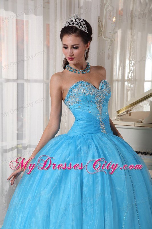 New Sweetheart Appliques With Beading For Aqua Blue Quinceanera Gowns