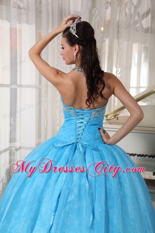 New Sweetheart Appliques With Beading For Aqua Blue Quinceanera Gowns